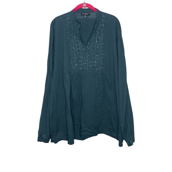 Greater‎ Good Tunic Top Plus 3XL Embroidered Embellished Bohemian Boho Green - Picture 2 of 7